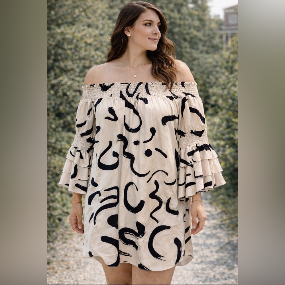 Chic Me Off-Shoulder Ruffle Sleeve Dress XXL